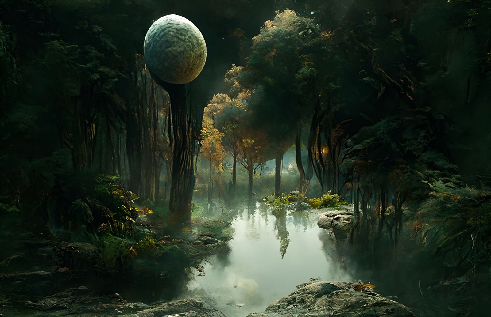 Surreal Alien Moonrise Over a Luminous Forest