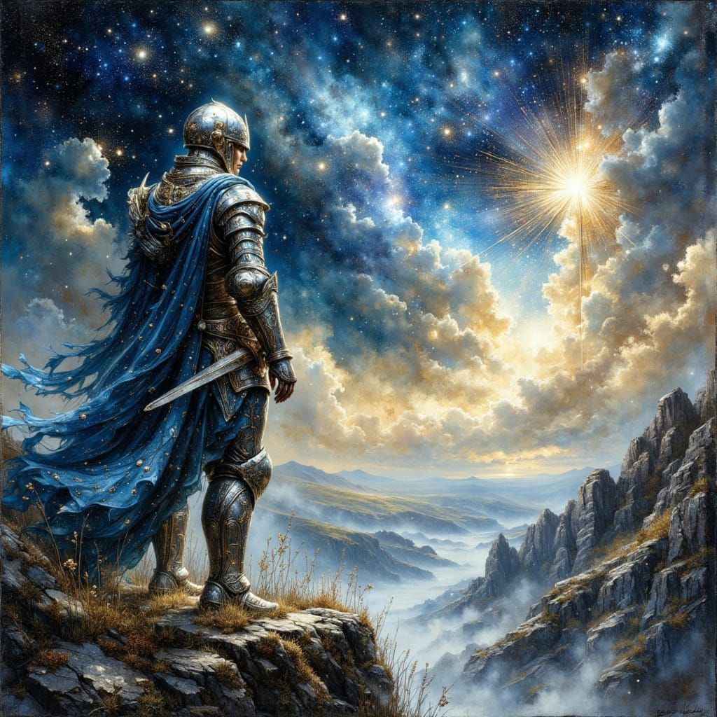 Knight Gazing at Cosmic Sky: Digital Matte Painting