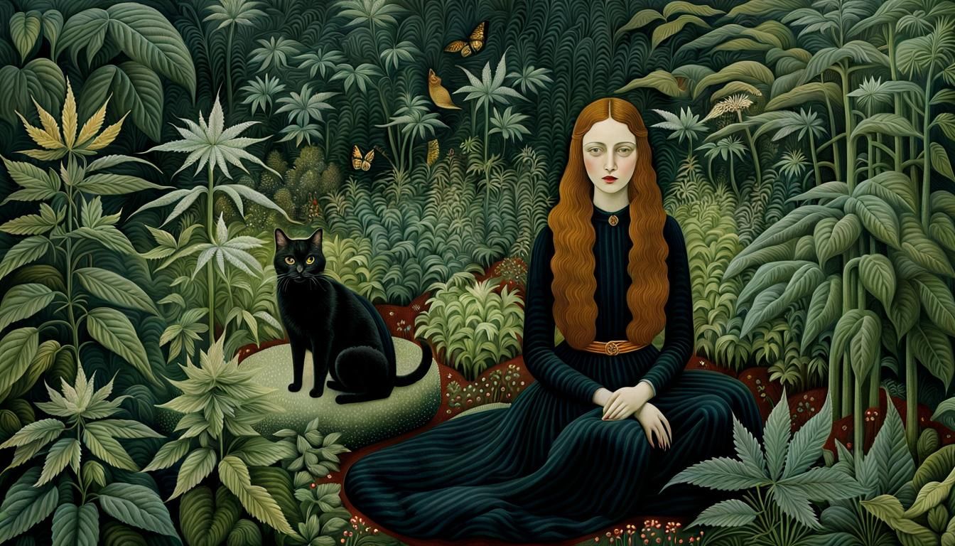 Woman's Cannabis Garden: Surreal Digital Art Collage