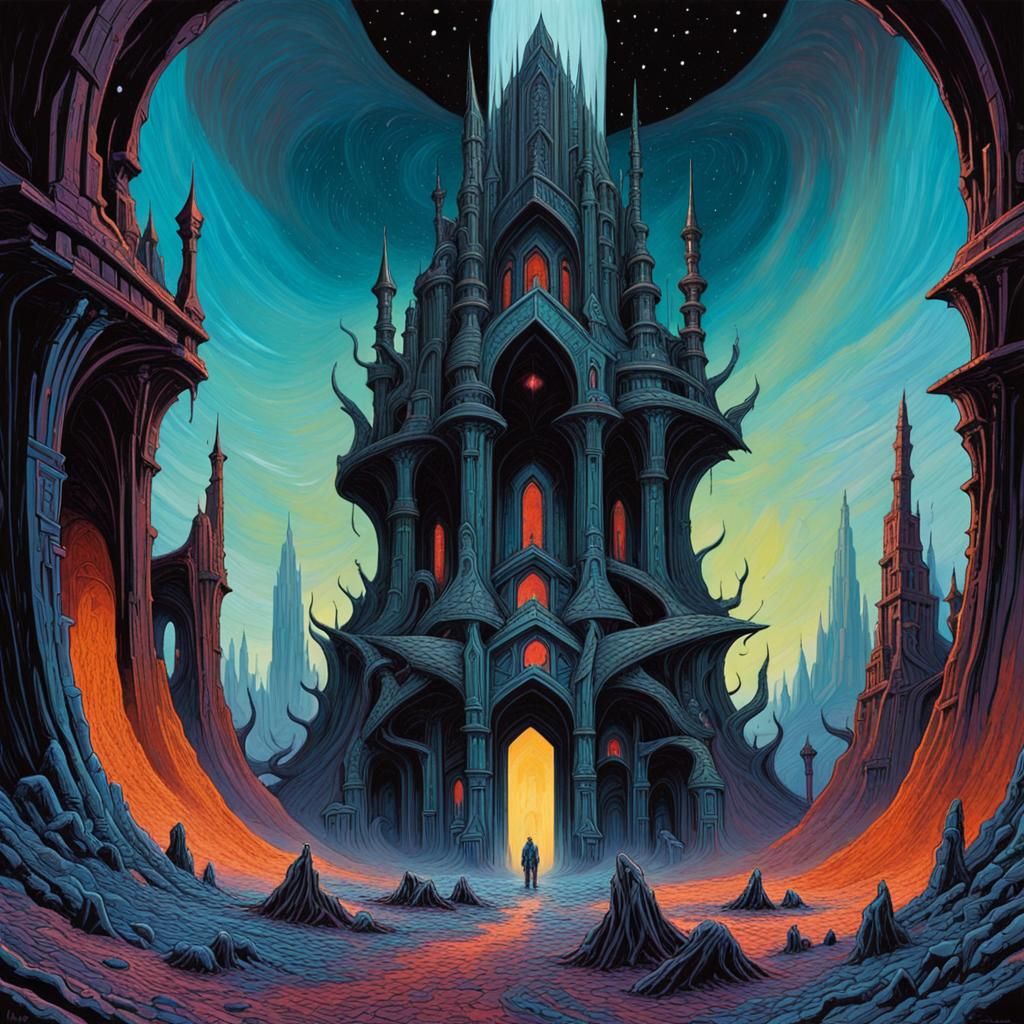 Detailed Chaos Matte Painting in Triadic Colors