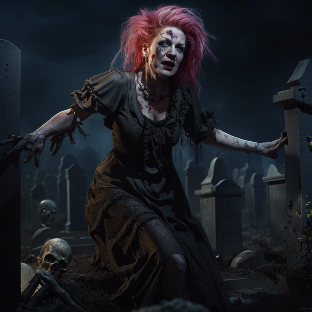 Cyndi Lauper Zombie Emerges, Dark Fantasy Art