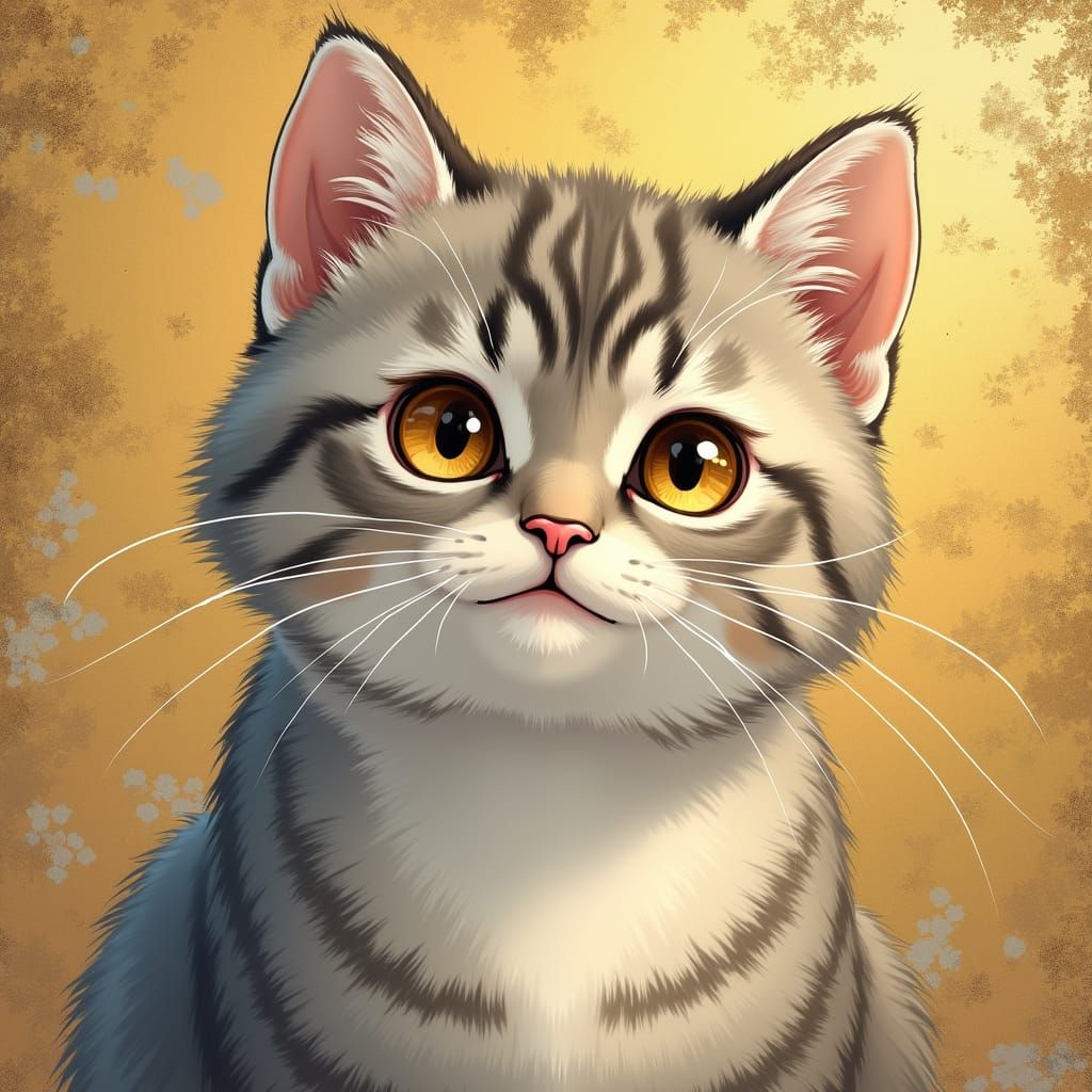 Anime-Inspired Silver Tabby Cat in Golden Light