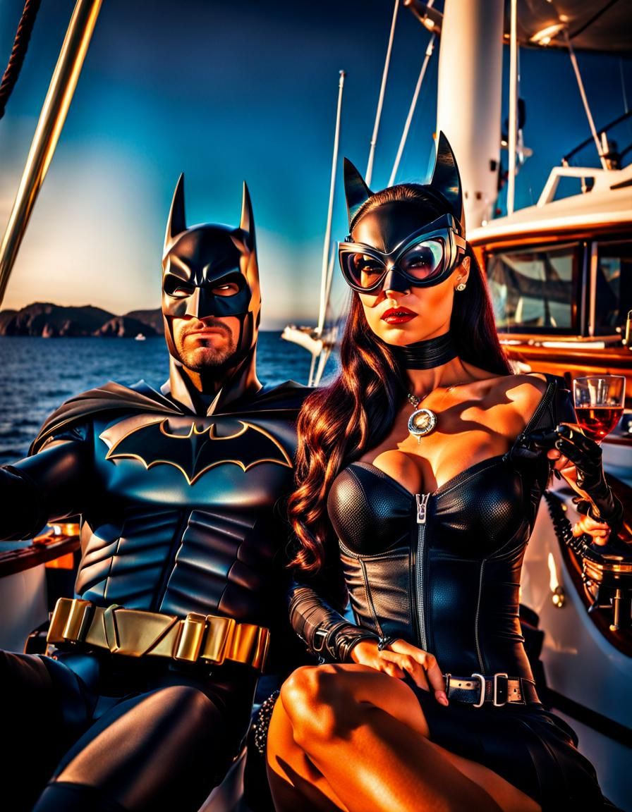 Batman and Catwoman Selfie in Ibiza: Hyperrealistic Vacation