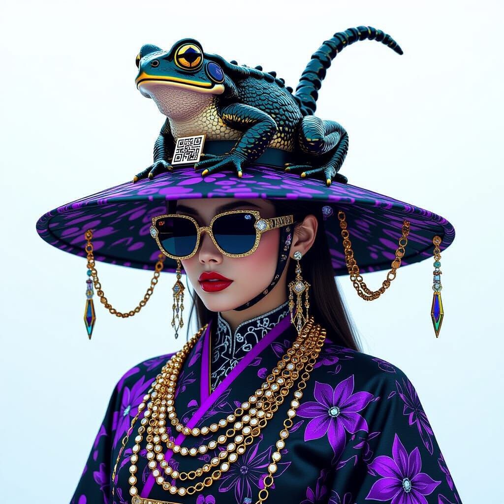 Samurai in Folk Costume Wearing a Toad Hat