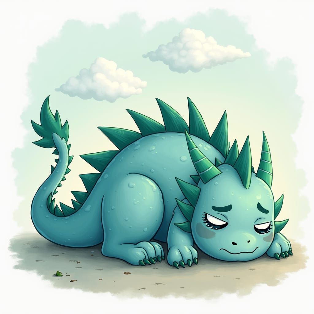 Majestic Sorrowful Dragon in Watercolor Style