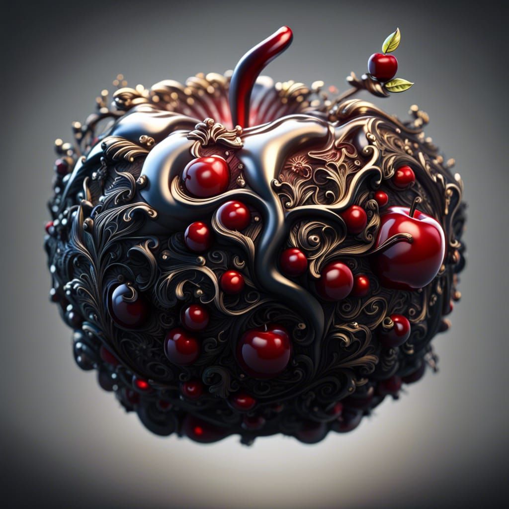 Ominous Glowing Apple with Dark Magical Motifs