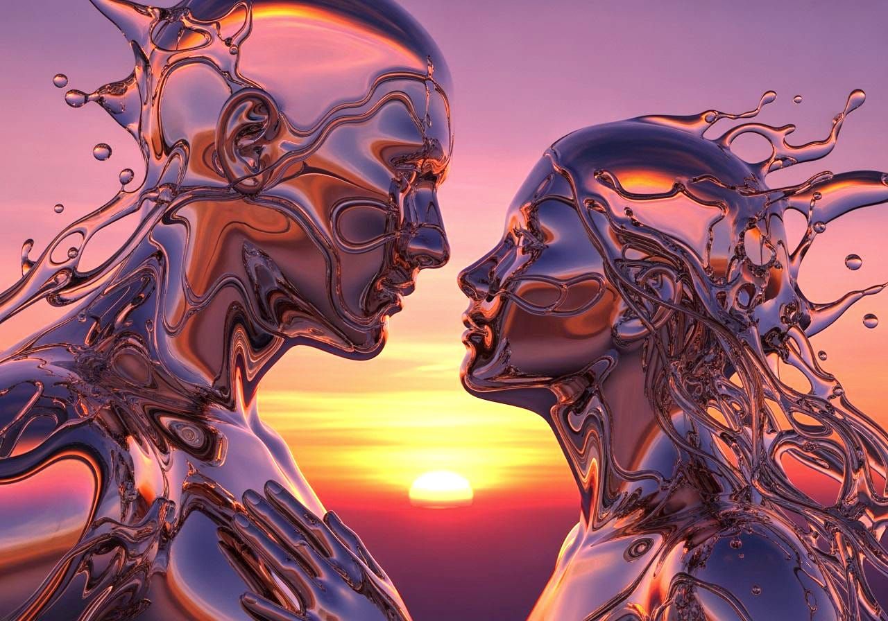 Transparent Lovers Embrace At Sunset