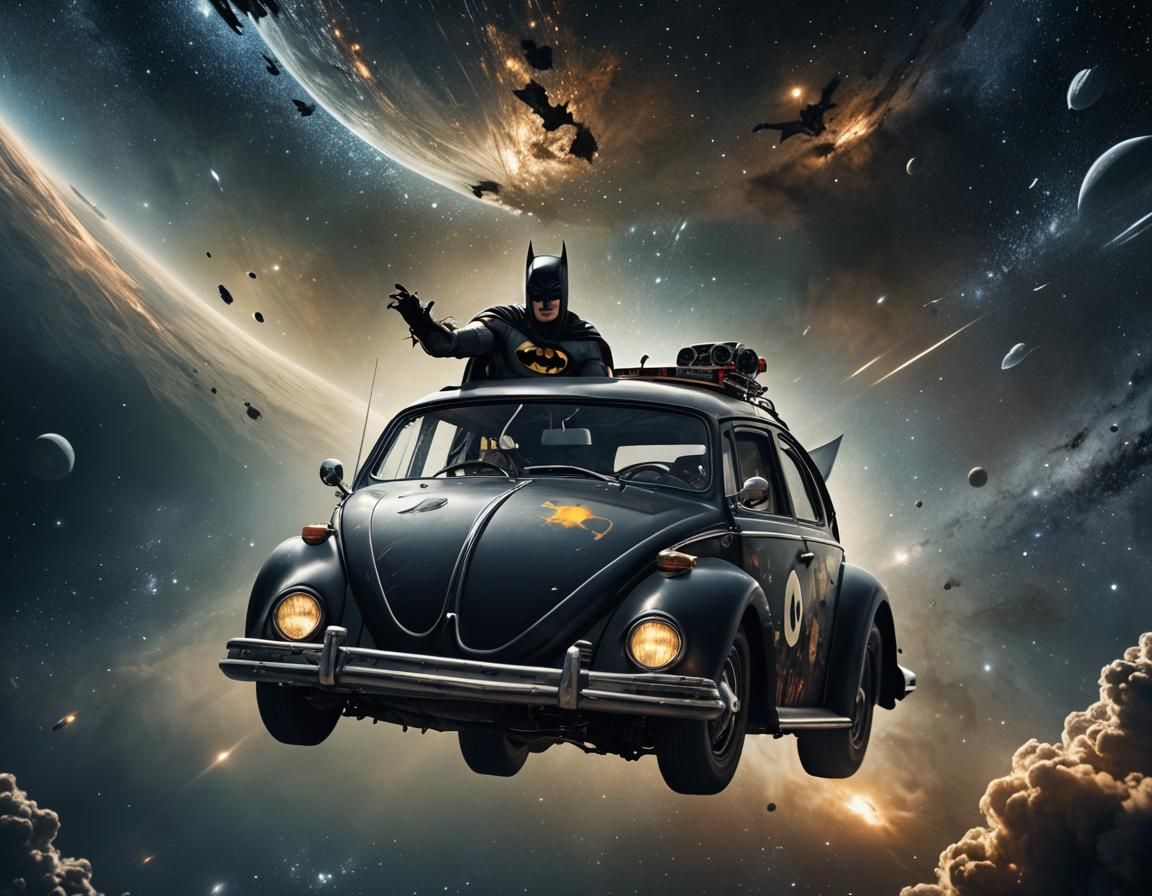 Batman Drives VW in Space: Hyperrealistic Portrait