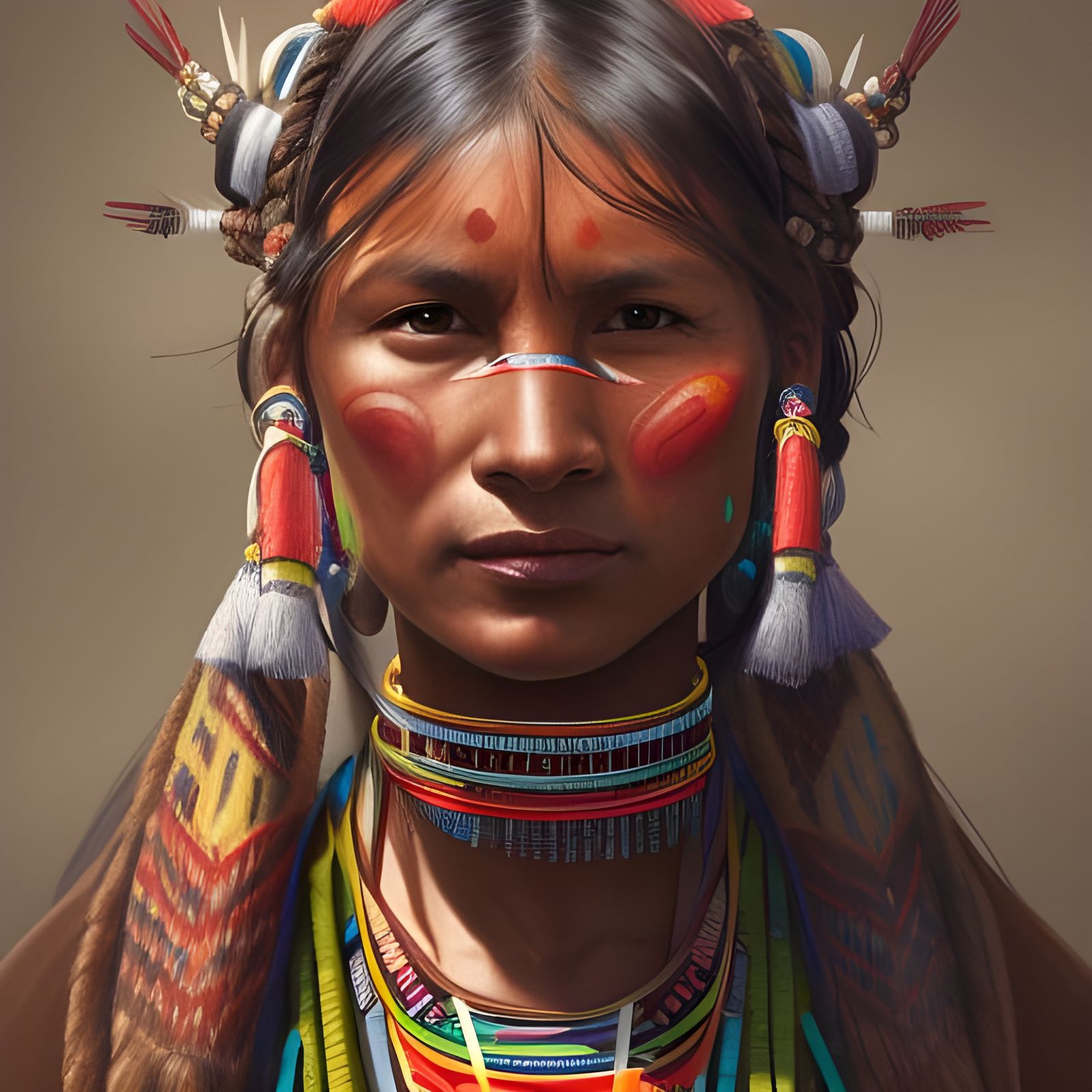 Rarámuri Woman Portrait in Digital Art Style