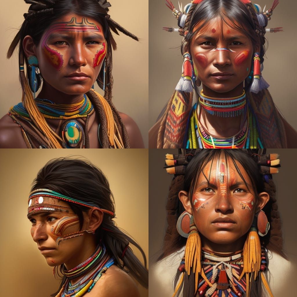 Rarámuri Woman Portrait in Art Nouveau Style