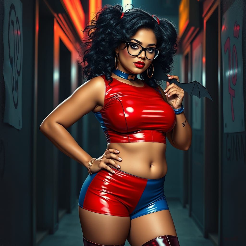 Indian Woman as Harley Quinn in Oil Painting Style