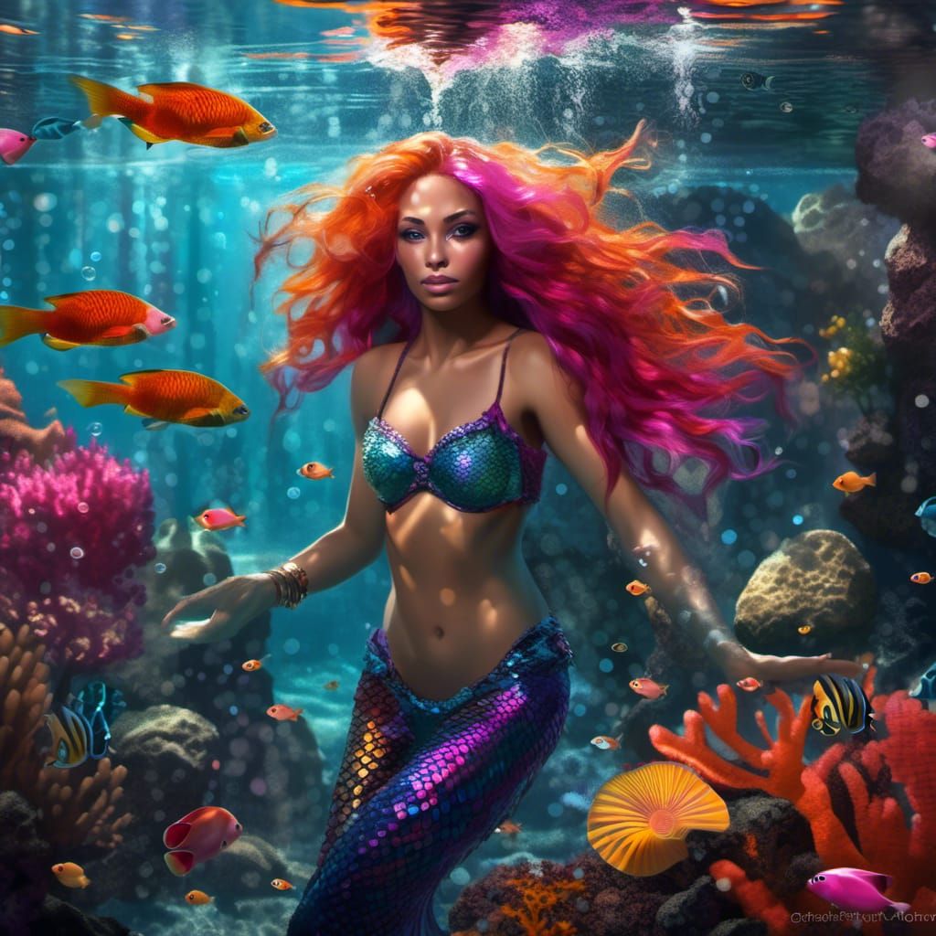 Tan Mermaid Goddess in Hyperreal Photorealism