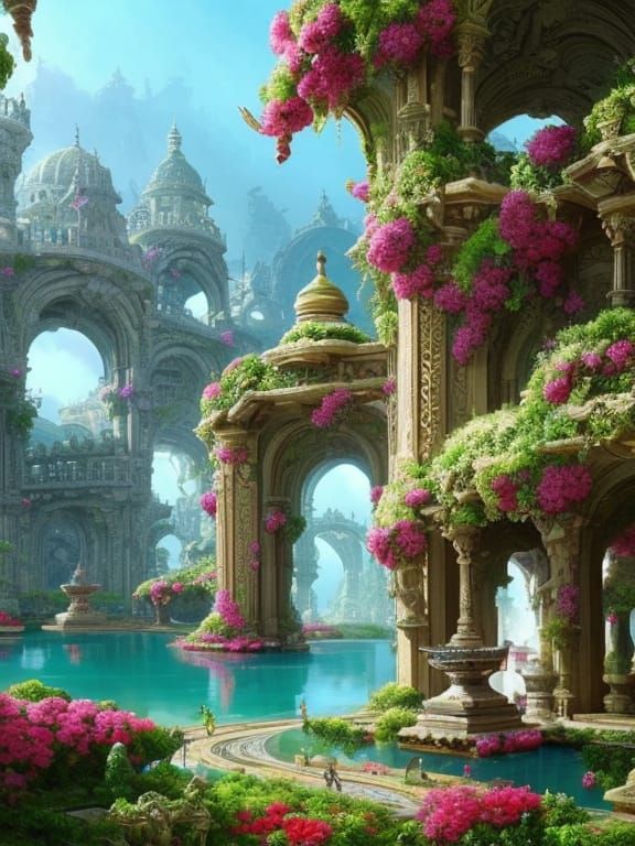 Ornate Marble Roses and Statues in Sunset Lighting