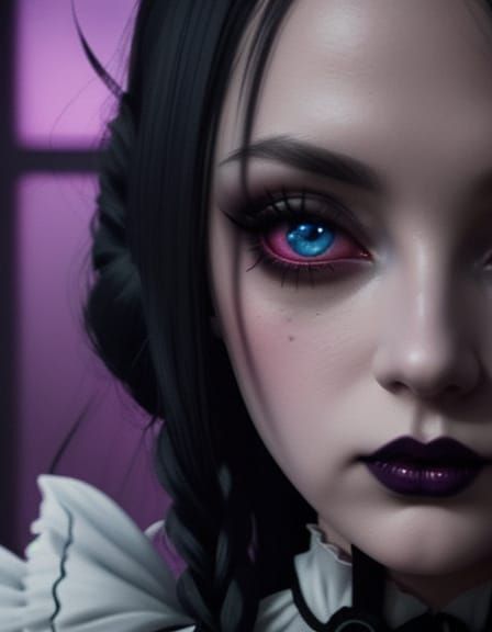 Wednesday Addams in Anime Style with Gothic Lace