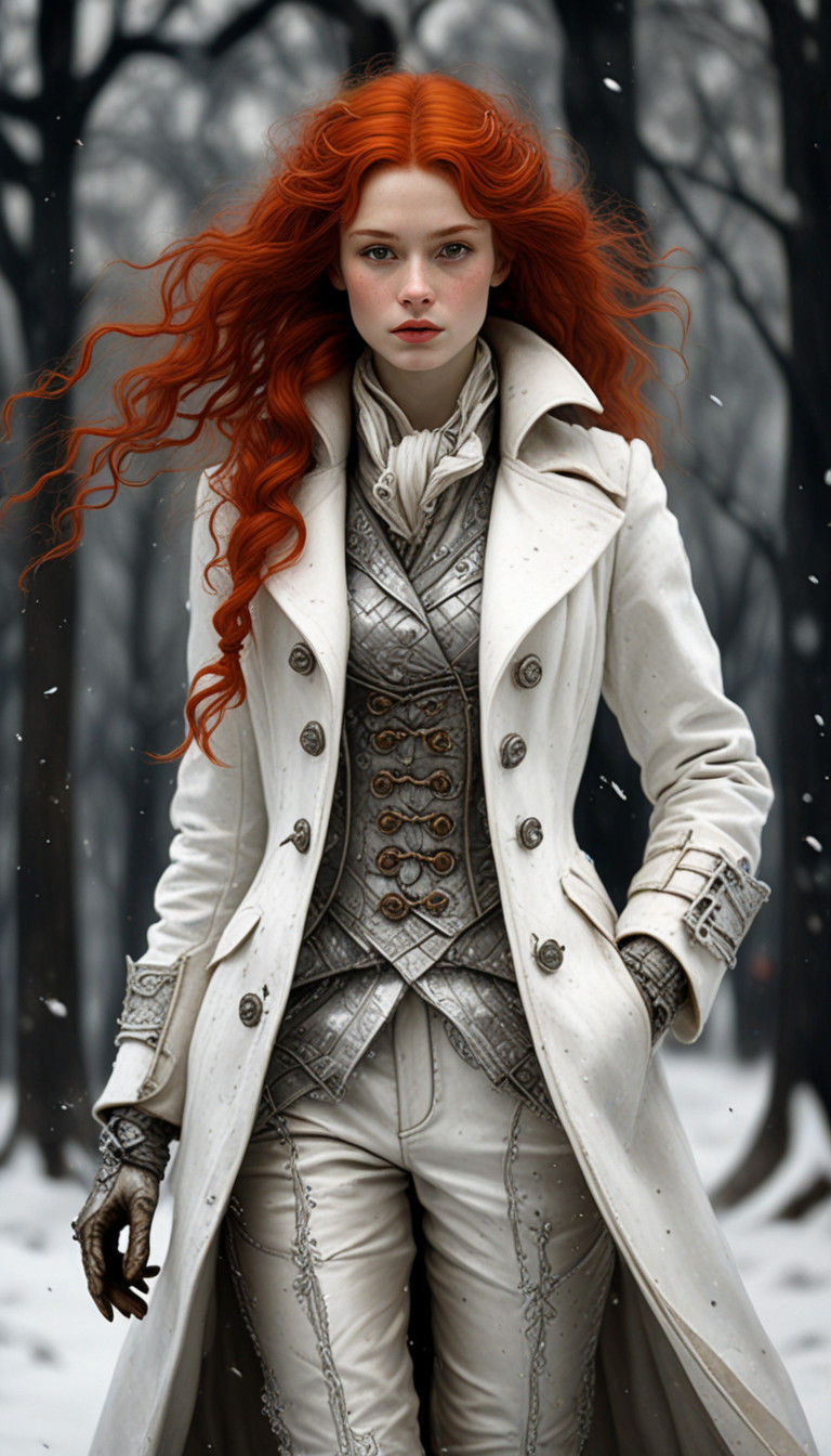 Edwardian Fairy Woman in Snowy Landscape, 3D Oil Painting St...