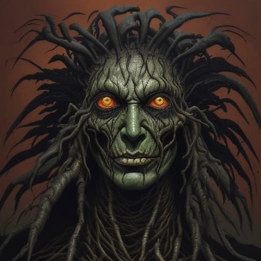 Nightmarish Scarecrow in Gouache Painting Style