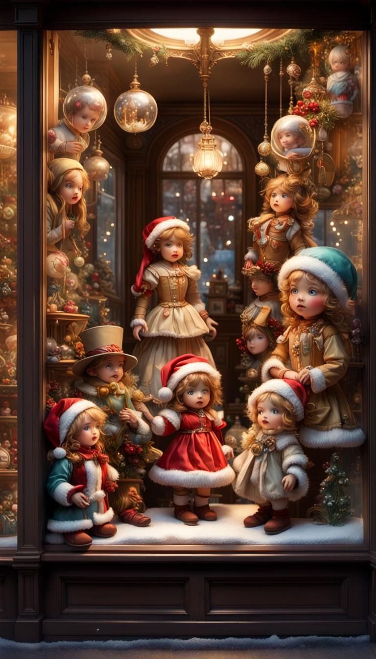 Christmas Toy Store Window in 1900s Photo Style