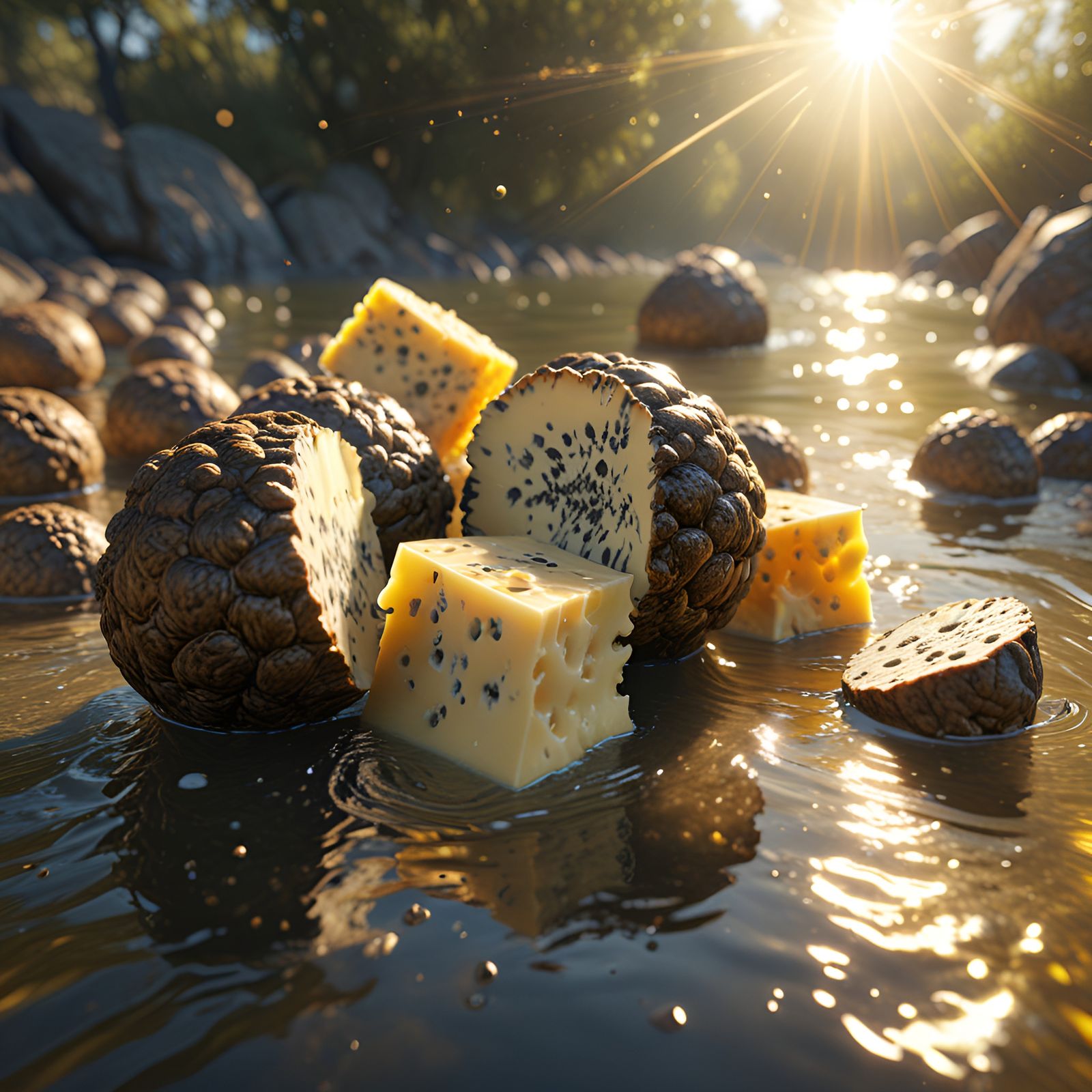 Surreal Landscape of Truffle Cheddar in Hyperrealistic Detai...