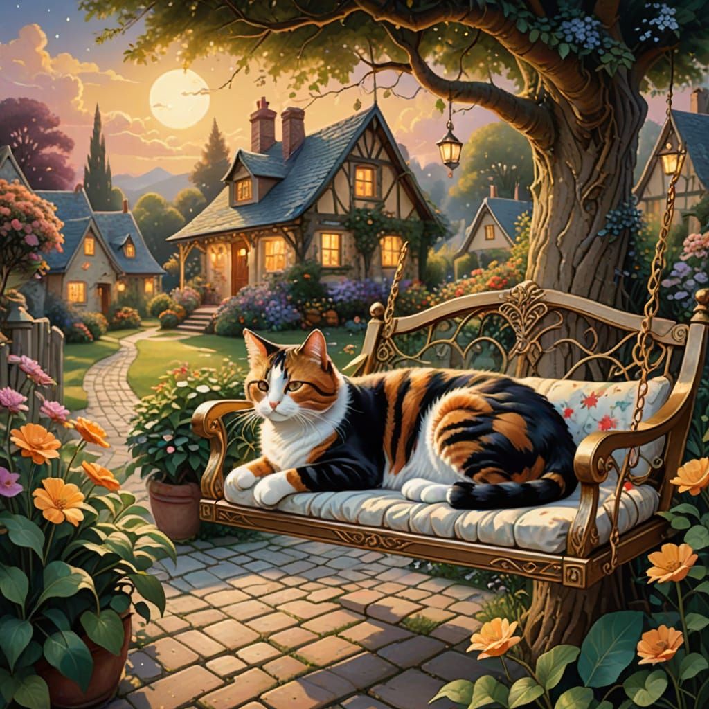 Calico Cat's Dreamy Cottage Garden in Painterly Style
