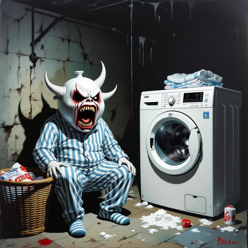 Teapot in Pajamas in Giger-Inspired Industrial Setting