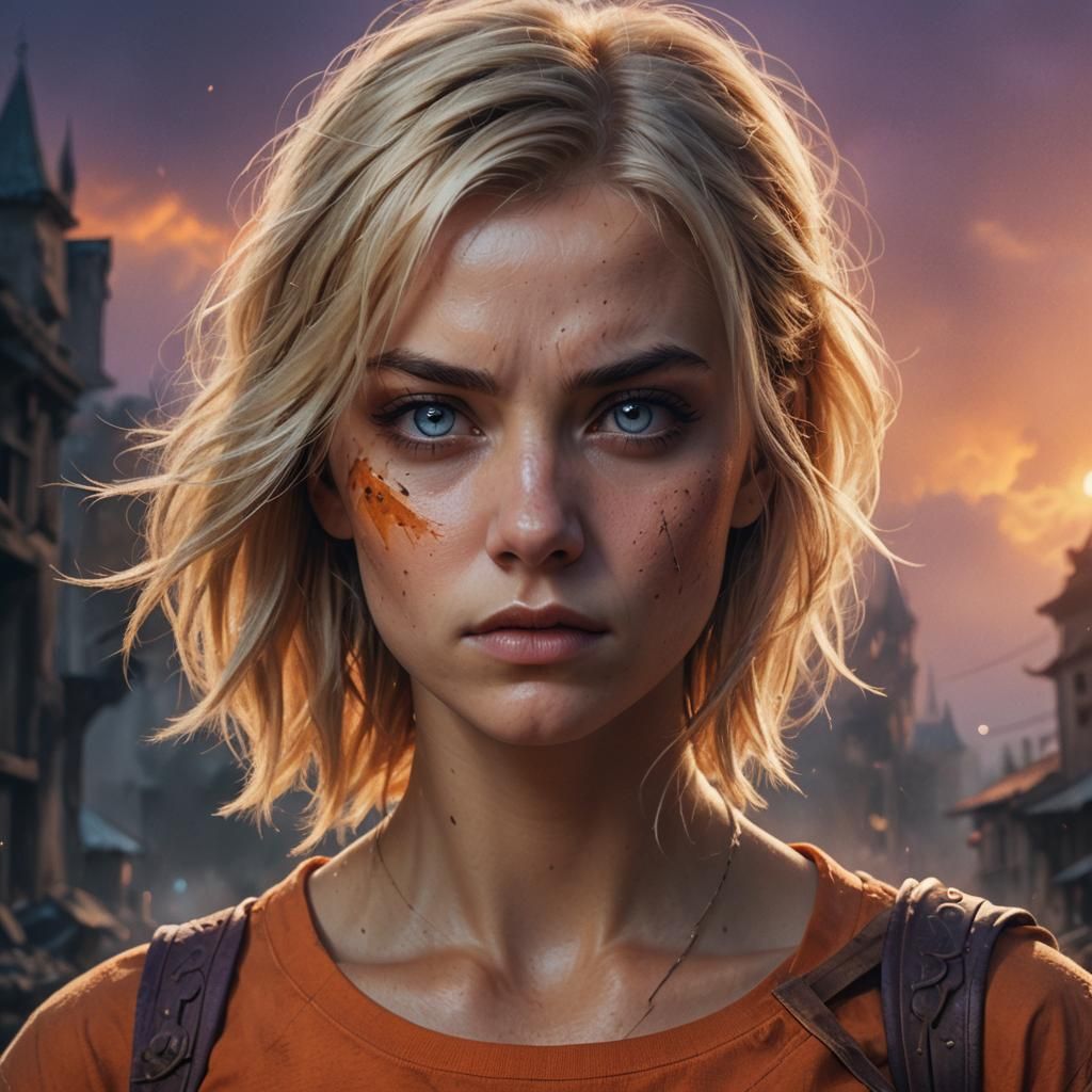 Grey-Eyed Girl Ready to Fight: Fantasy Matte Painting