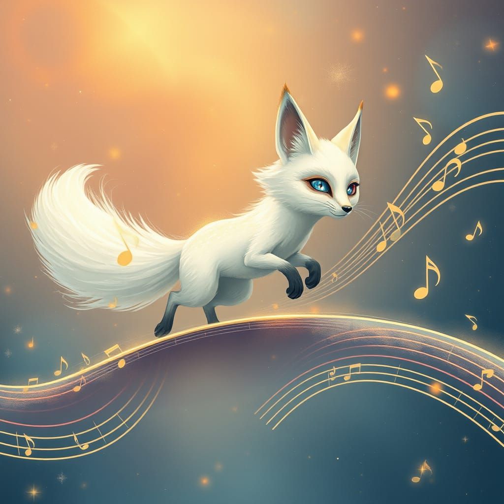 Albino Fox with Galaxy Eyes on Musical Bridge