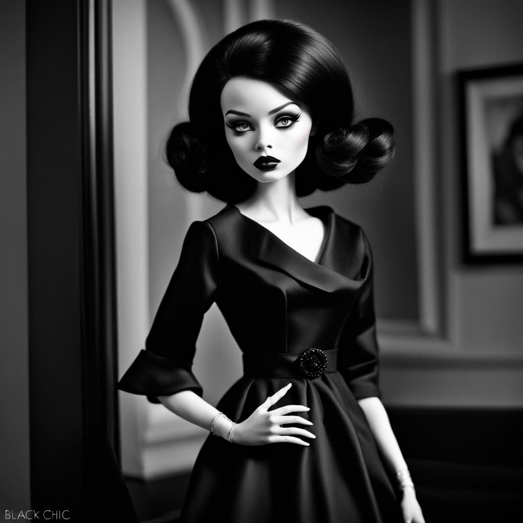 Monochrome Film Noir Doll in Chic Style