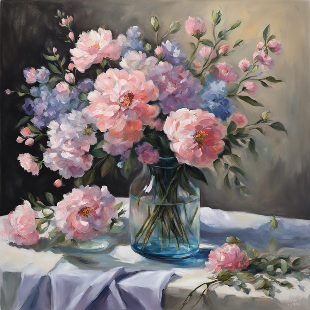 Still Life Flower Bouquet in Soft Pastel Hues