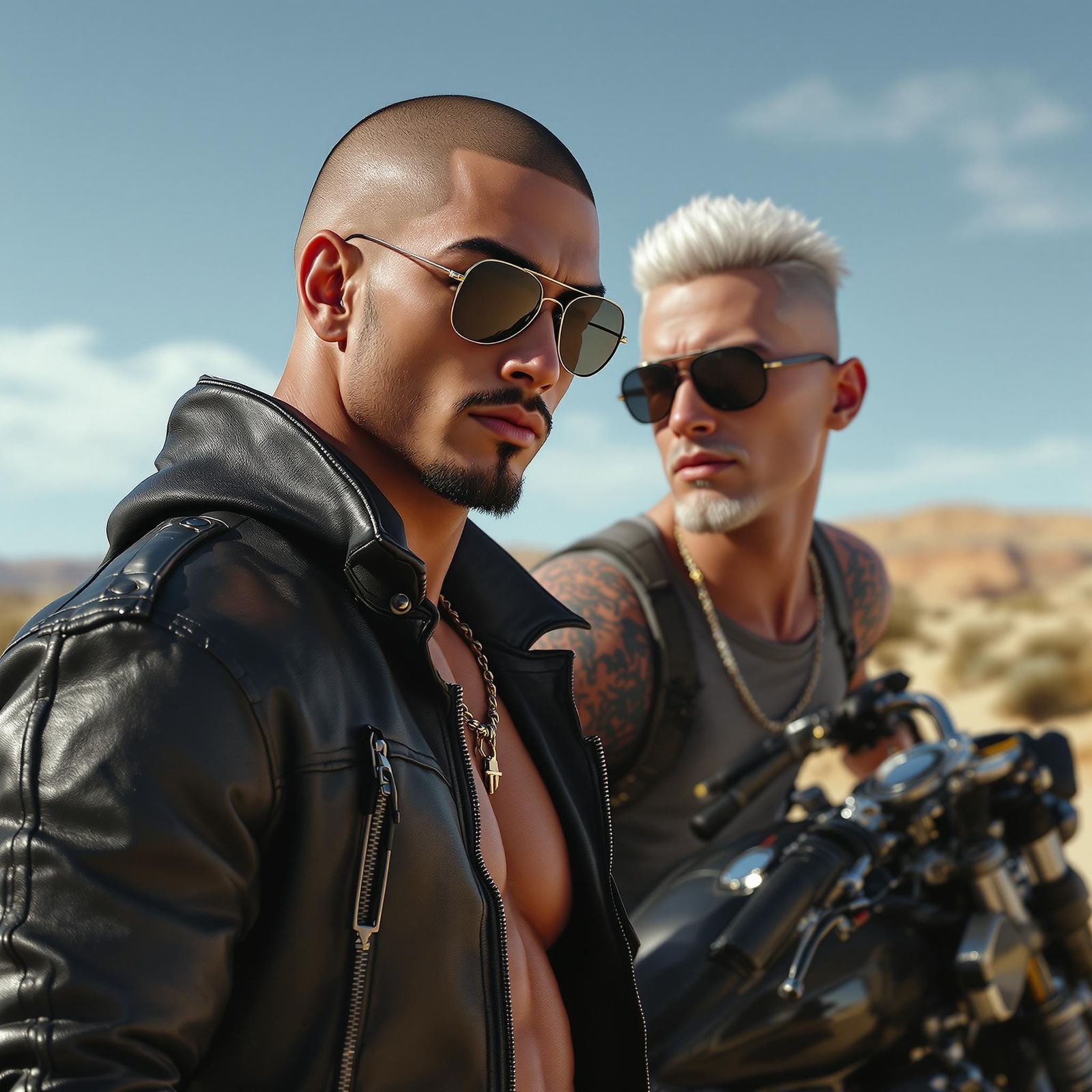 Motorcycle Desert Scene in Anime-Inspired 3D