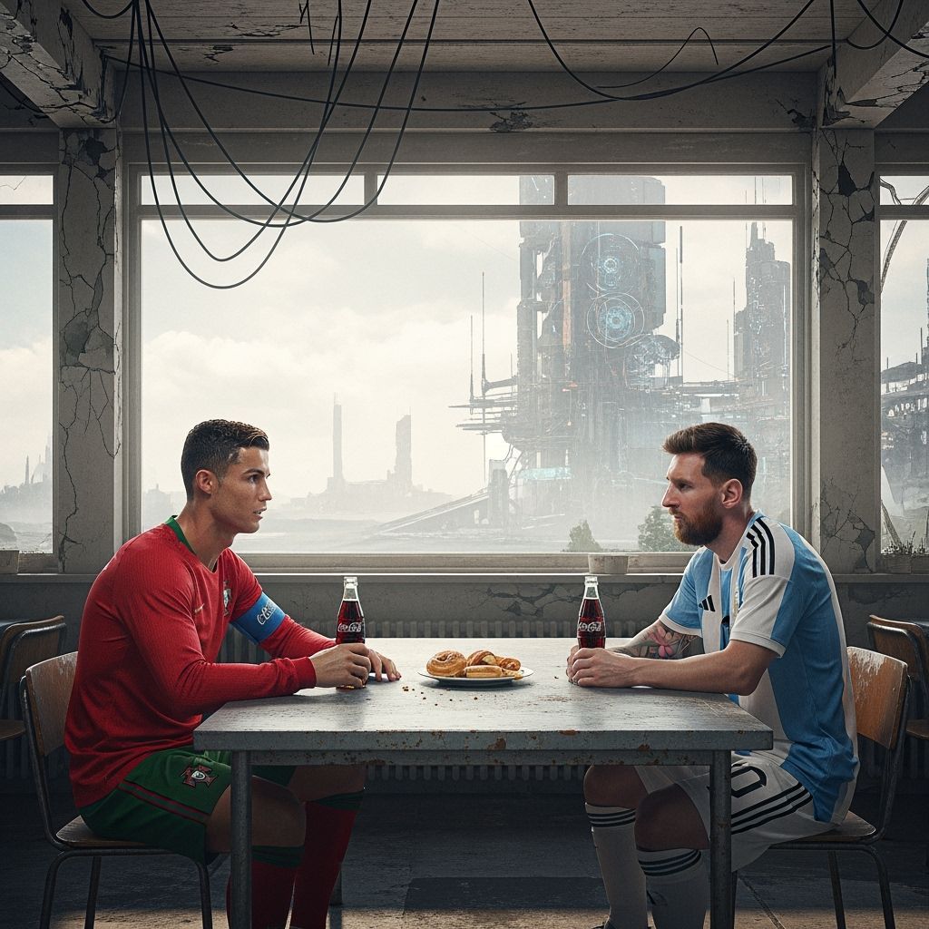 Ronaldo and Messi Drink Coca-Cola: Photorealistic Image