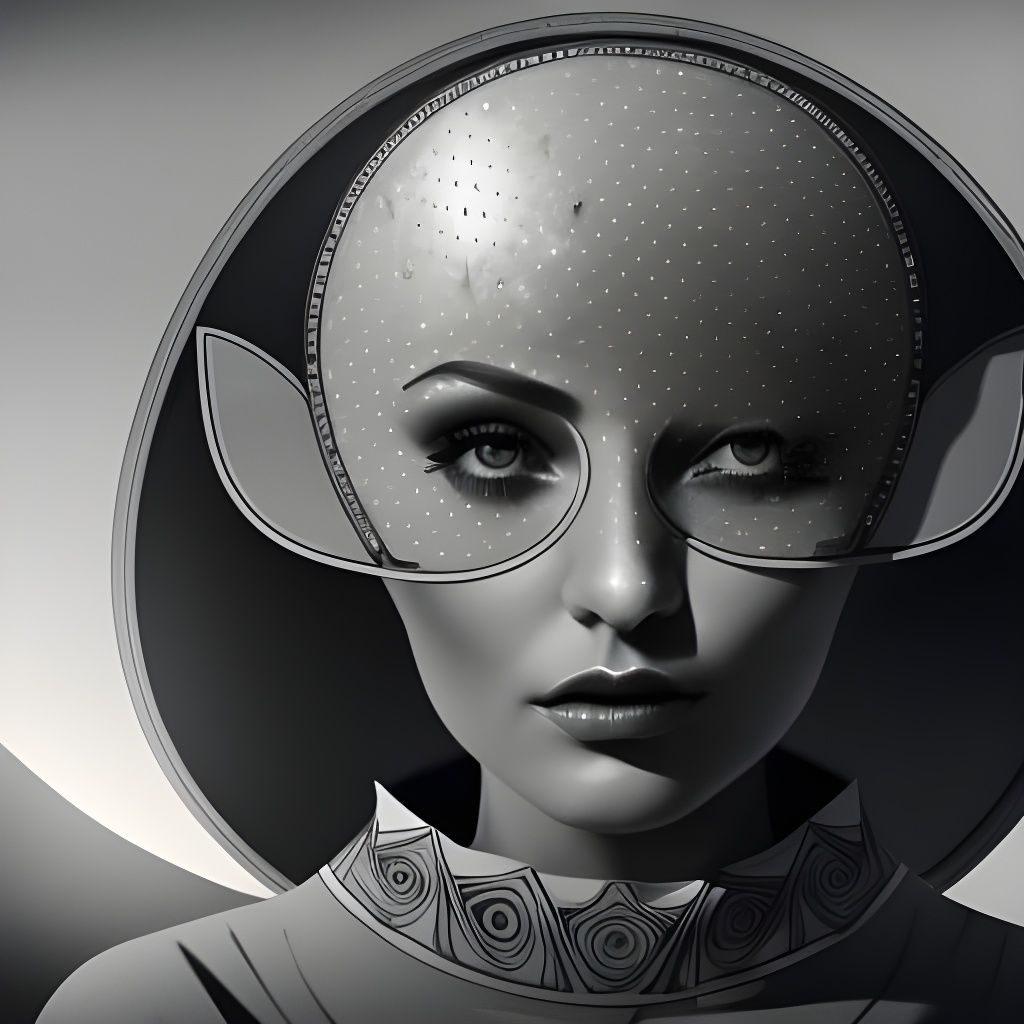 Solarpunk Brunette in Monochromatic Moonscape, Cel-Shaded Ar...
