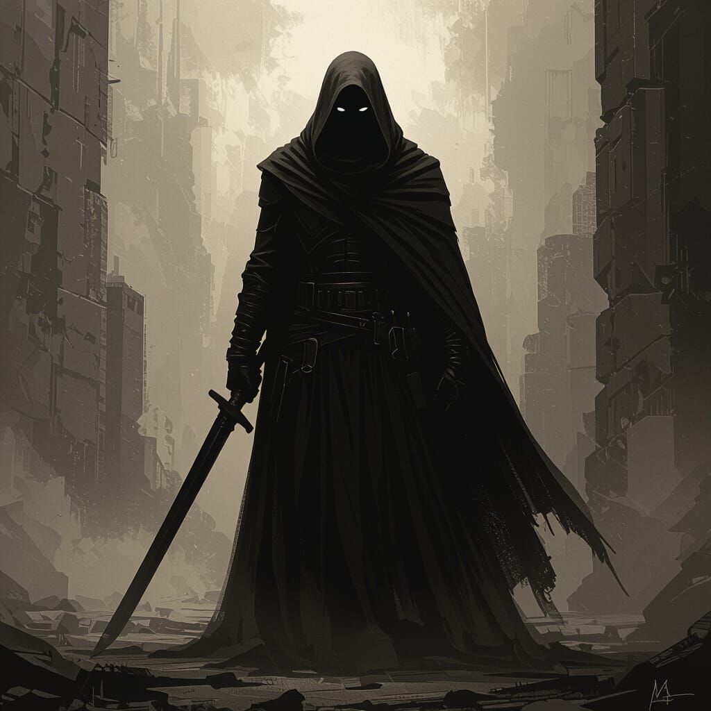Ominous Shadow Figure in Gritty Realism Style