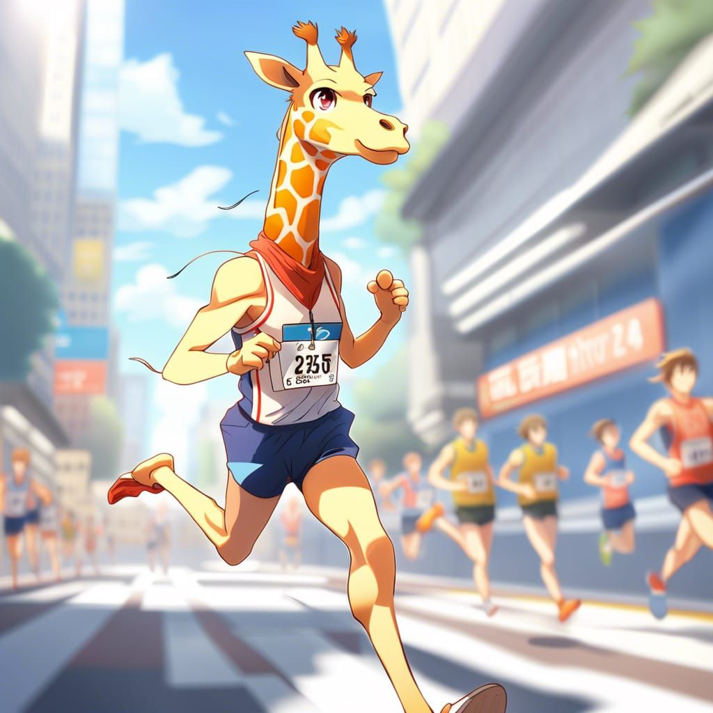 Humanoid Giraffe Runs Marathon: Anime Style