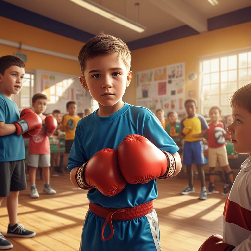 Boxing Champion Visits Kindergarten in Vibrant Digital Art