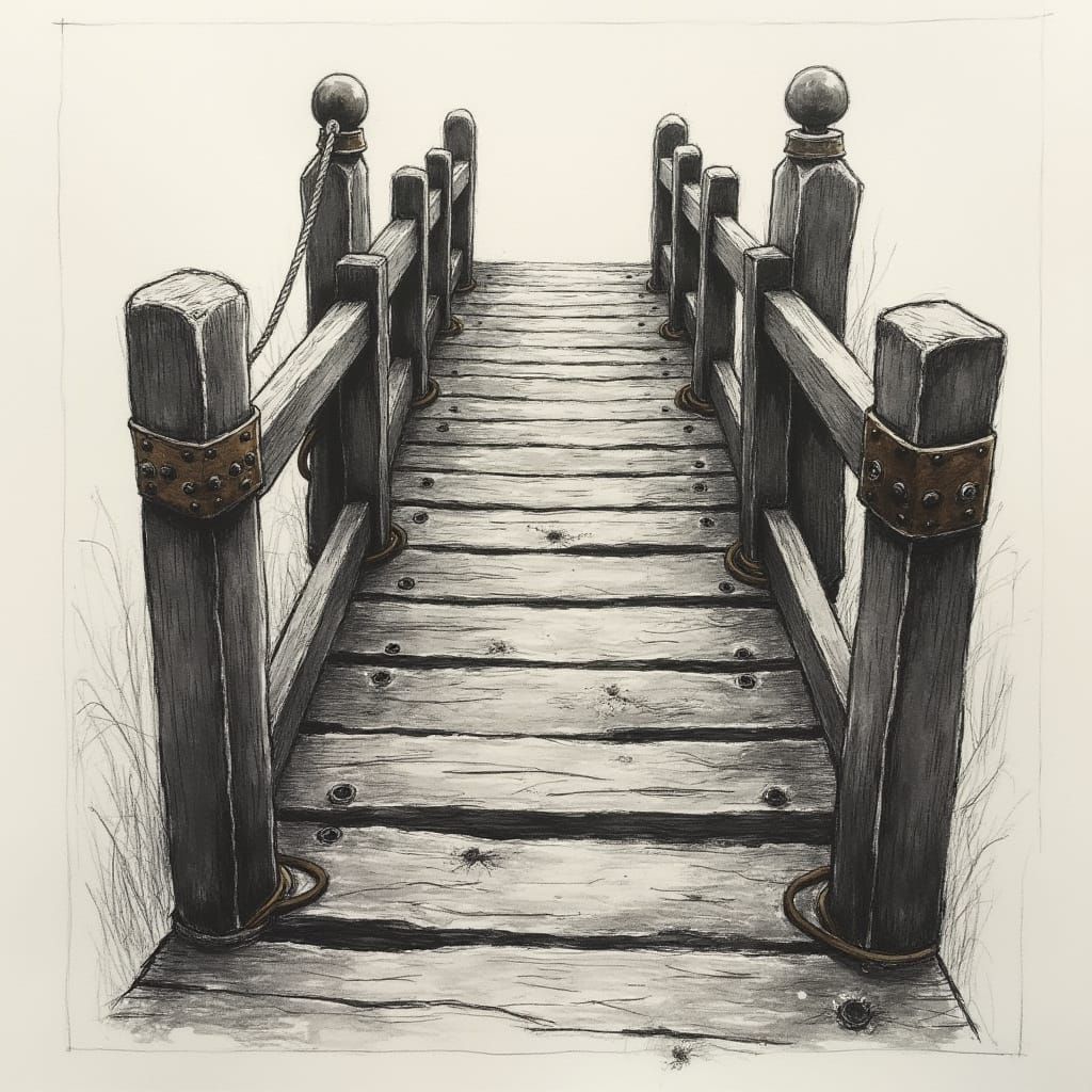 Weathered Medieval Drawbridge in Charcoal Hues