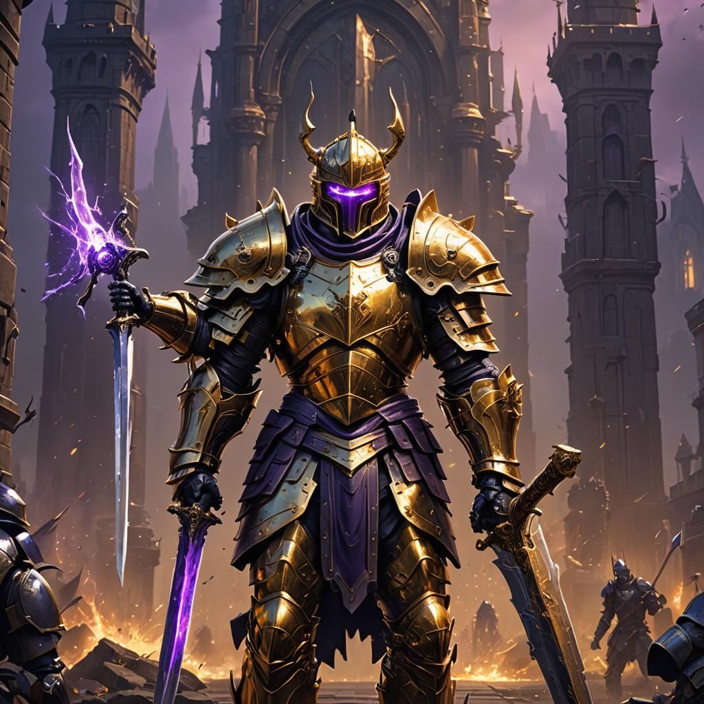 Golden Warforge Knight with Tower Shield