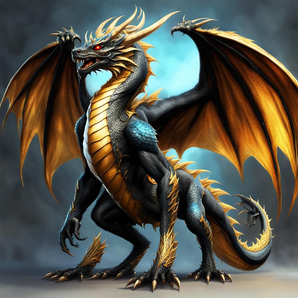 Anthropomorphic Dragon in Futuristic Landscape