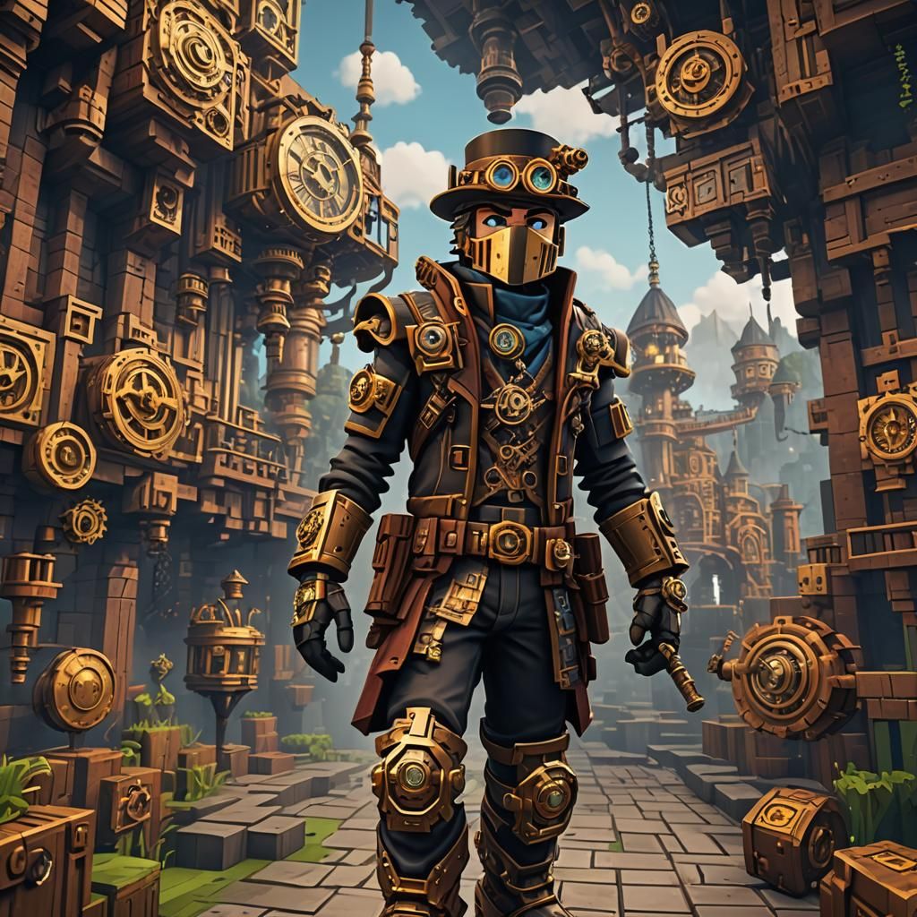 Steampunk Minecraft Skin Design in Detailed Matte Painting