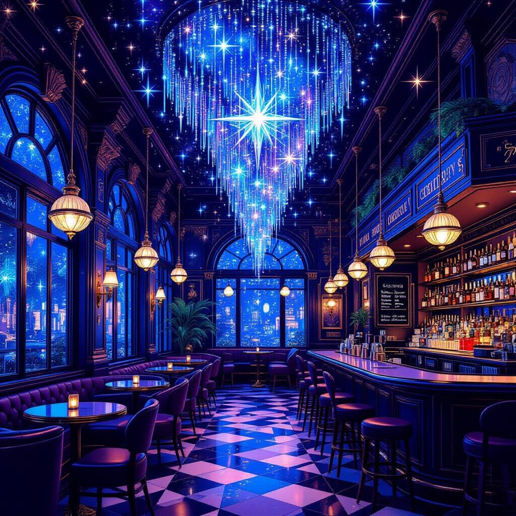 Cosmic Disco Interior with Celestial Decor