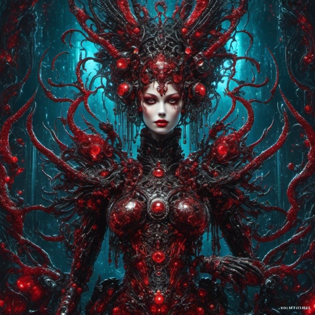 Rococo-Horrorcore Punk Portrait with Alien Glow