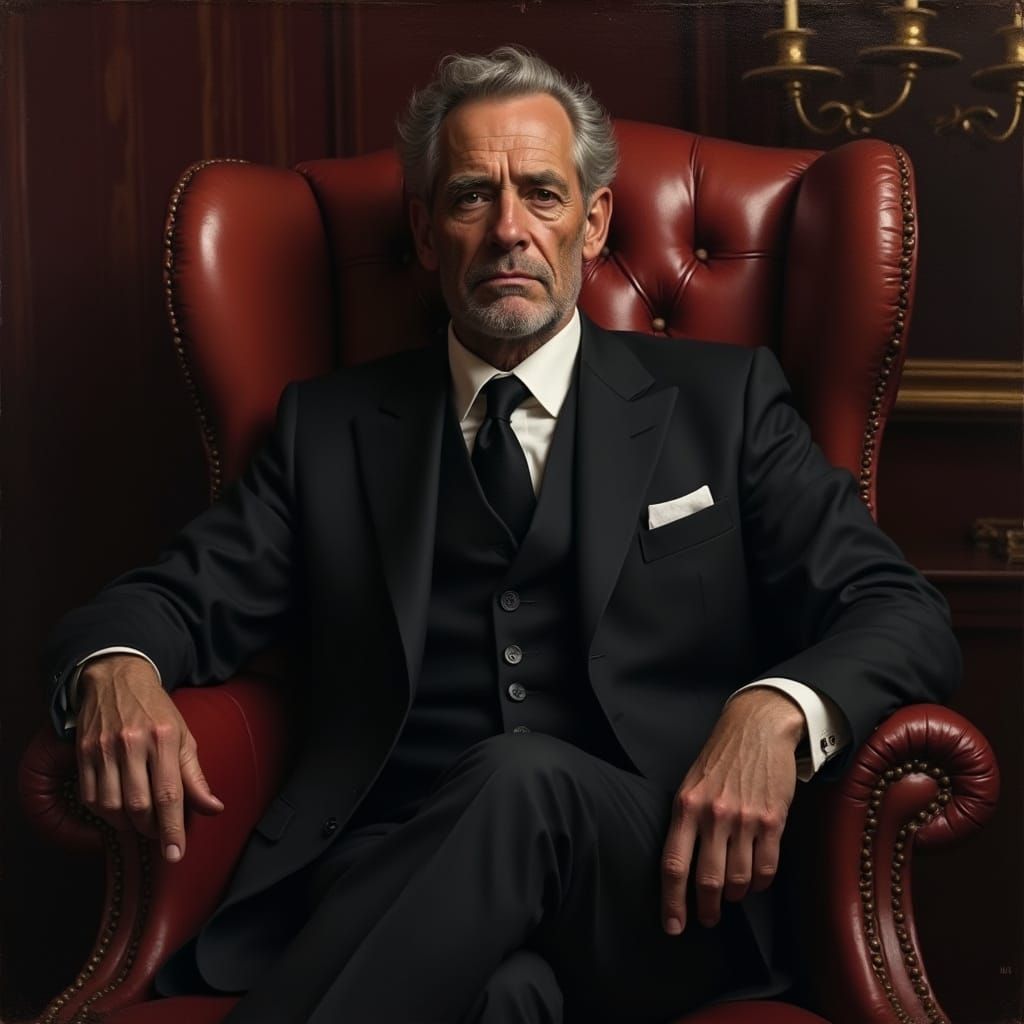 Rugged Businessman in Opulent Study