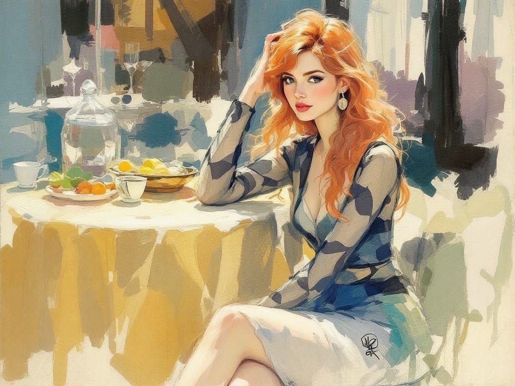 Rapid Pastel Sketch of a Fashionable Woman in Soft Light