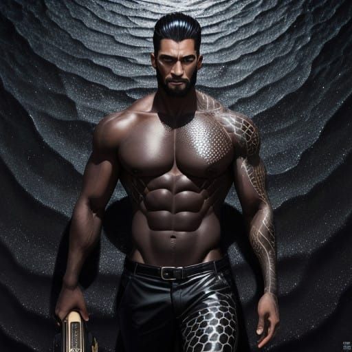 Noir Honeycomb Landscape with Rugged Male Figure
