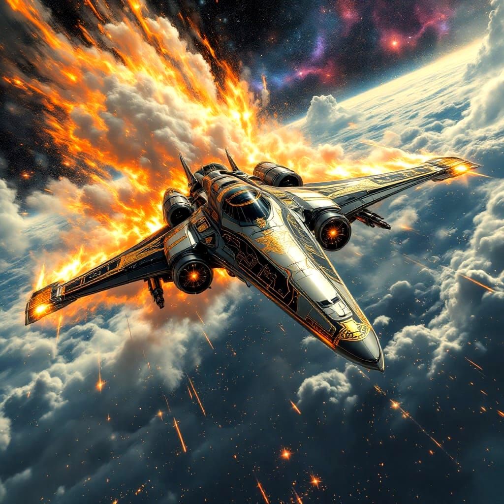 Elegant Starfighter Emerges from Maritime Planet