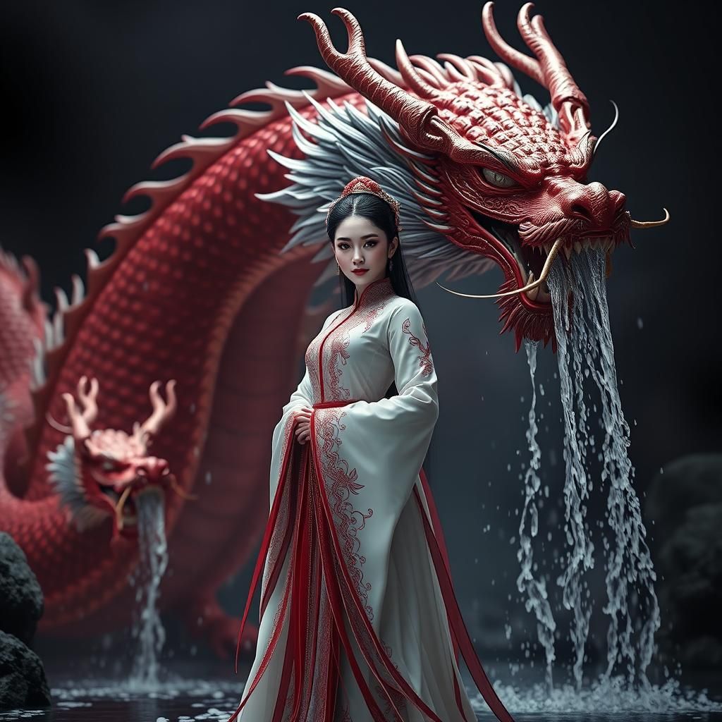 Woman and Dragon in Gongbi Style Unreal Engine Render
