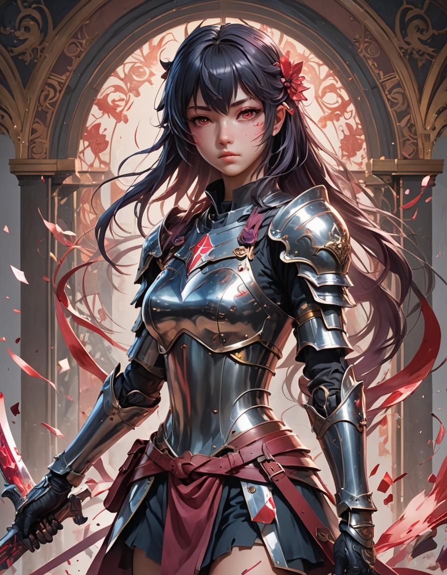 Yuno Gasai as Knight: Hyperdetailed Portrait