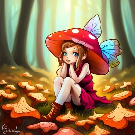 Colorful Graffiti Mushroom Fairy in Autumn