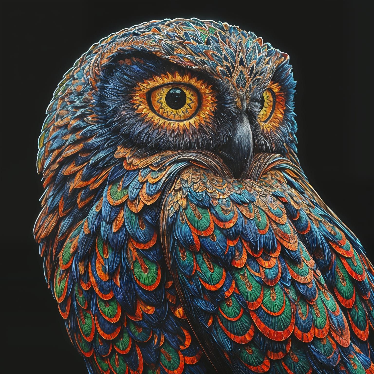 Surreal Owl in Vibrant Mosaic Style