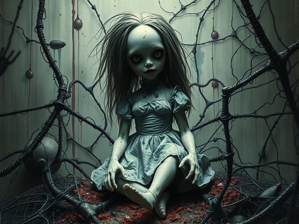 Nightmarish Doll in Horror-scape, Dark Art Style