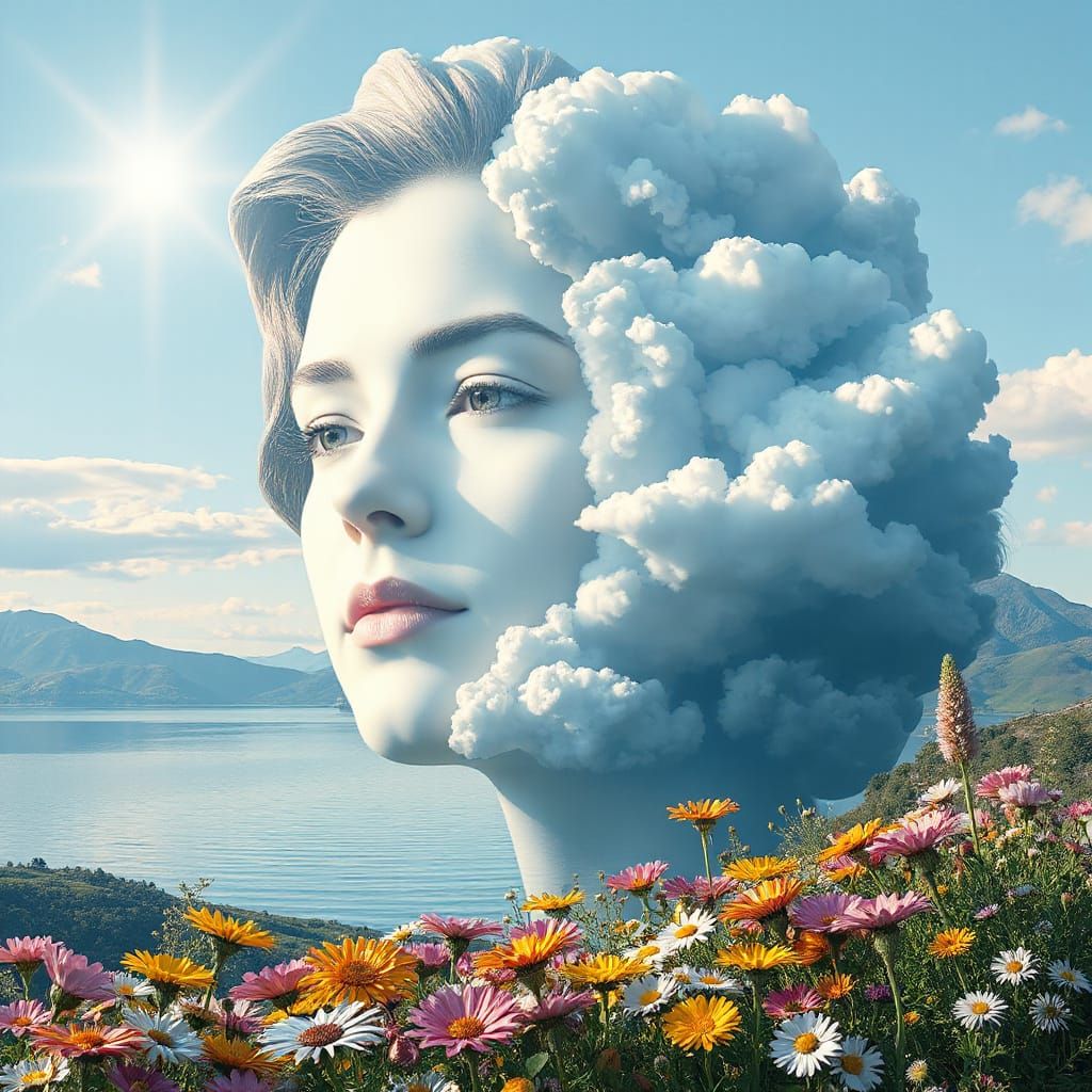 Ethereal Spring Goddess in Abstract Cloud Form